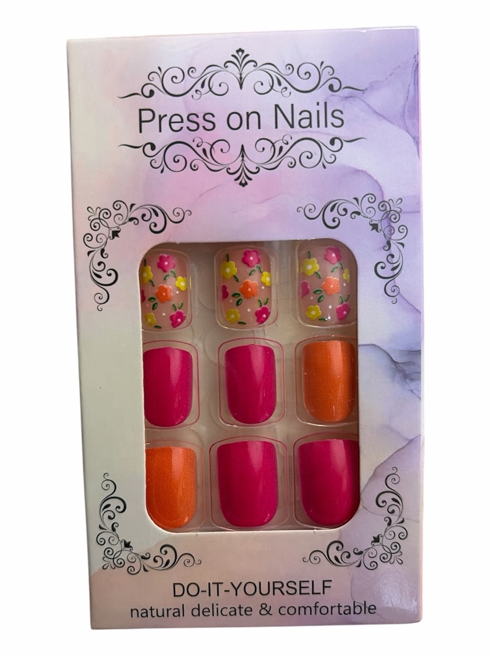 Press on Nails - Pink & Orange Floral Set of 24